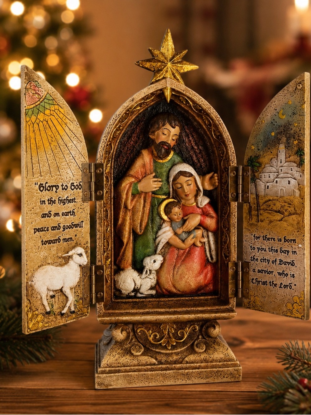 Holy Family Triptych 10” Nativity Figurine Christmas Religious Decor Mary Joseph